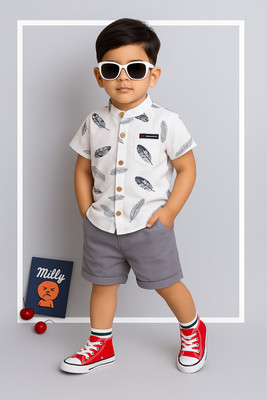 StyleDust Baby Boys & Baby Girls Casual Shirt Shorts(MORPANKH_WHITE-GREY)