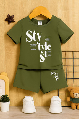FUNKTAIL Boys Casual T-shirt Shorts(Olive Green)