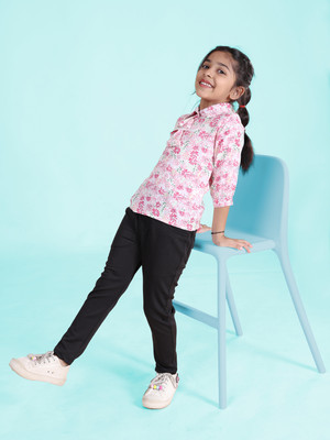 KiddoPanti Girls Casual Top Jegging(White & Black)