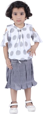 stylestorm Girls Casual Top Skirt(White, Grey)