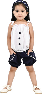 new gen Baby Girls Casual Top Shorts(Navy Blue)