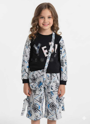 Zudi Girls Disney Princess Casual Top Pant(Black & White with Blue Printed Design)