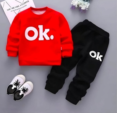 MANNAT Baby Boys & Baby Girls Casual T-shirt Track Pants(RED, BLACK)