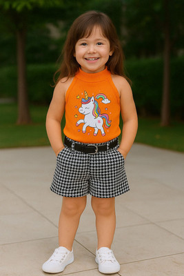 HouseOfCommon Baby Girls Party(Festive) Top Shorts(Orange)