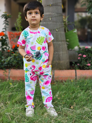 ALANTA Boys Casual T-shirt Pant(FLAMINGO)