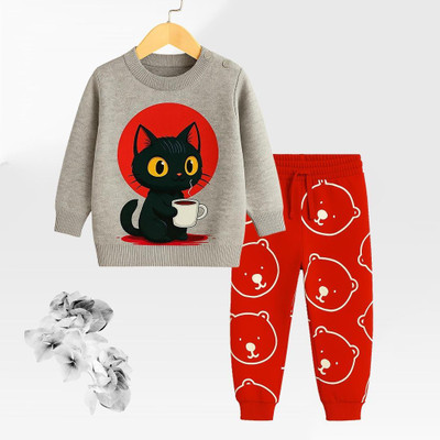 psv fashion Boys & Girls Casual Sweatshirt Pant(Grey & Red)