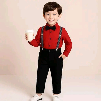 Bleckz Someck Boys Party(Festive) Shirt Pant(Red)