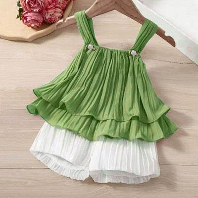 Sana Clothing Girls Party(Festive) Top Shorts(Green)