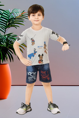 SITGANSUR Boys Casual T-shirt Shorts(grey mickey)