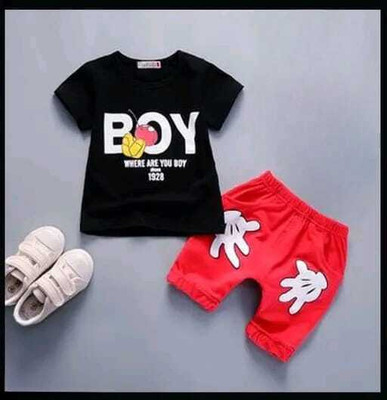 Affo Fashion Baby Boys Casual T-shirt Shorts(Black Red)