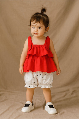 Cutevibe Baby Girls Party(Festive) Top Pant(RED, White)