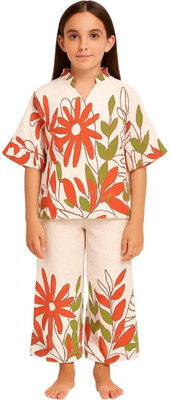 GALAD Girls Casual Top Pant(Cream & Orange)