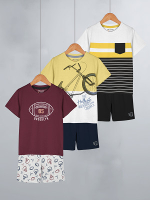 Hellcat Boys Casual T-shirt Shorts(White, Mustard, Maroon)