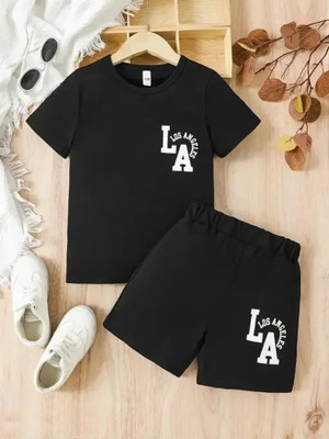 IESHNE LIFESTYLE Boys Casual T-shirt Shorts(Black)