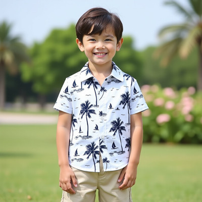 YARA TRENDZ Boys Casual Shirt Shorts(COCONUT CHIKU)