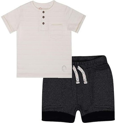 Oye Bubbly Boys Casual Shirt Shorts(Beige and Black)