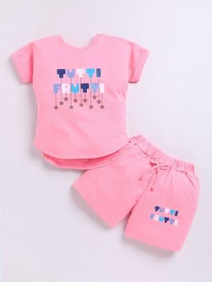 CERABI Girls Casual Top Shorts(Pink)