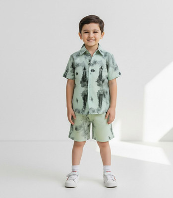 AADHYAFASHION Boys Casual Shirt Shorts(Green)