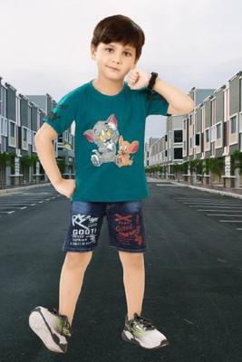Worton Fashion Boys Casual T-shirt Shorts(BLUE QUITE TOM & JERY)