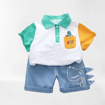 SNN Baby Boys & Baby Girls Dinosaur Casual T-shirt Shorts(WHITE, MULTICOLOUR PRINT & CLOTH)