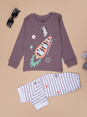 V-MART Baby Boys Casual T-shirt Pyjama(Brown)
