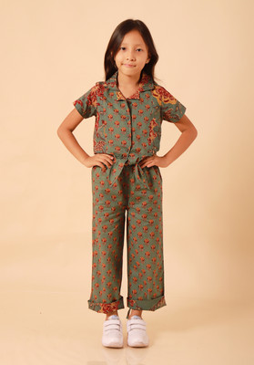Sangria Girls Party(Festive) Top Trouser(Green)