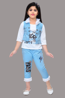 ROUNAK CREATION Girls Casual Capri Top(AQUABLUE)