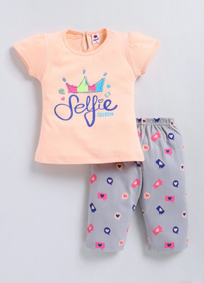 Mars Infiniti Baby Girls Casual Top Capri(Peach, grey)