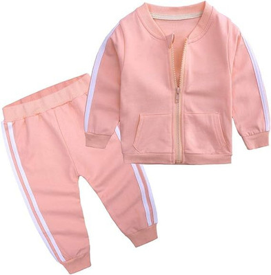 Mayneisha Baby Boys & Baby Girls Casual Jacket Track Suit(Pink)