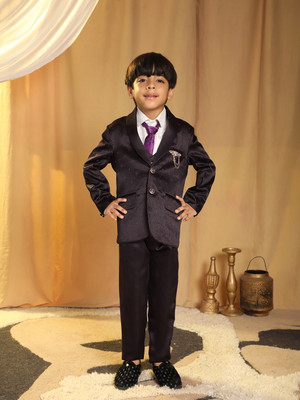 PRO ETHIC Kids Boys 5 Pcs Suit set Block Print, Self Design Boys Suit