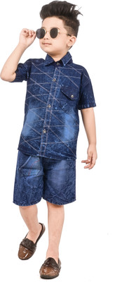 SRFASHION Boys Casual Shirt Shorts(Denim Blue)