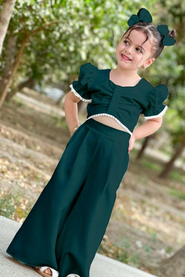 Ethzy Girls Casual Top Pant(green)