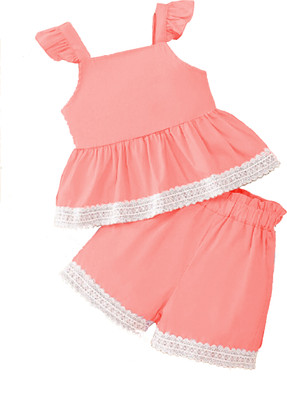 PERONICA FASHION Baby Girls Party(Festive) Top Shorts(Peach)