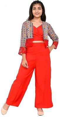 LIME N LEMON Girls Casual Top Pant(Red)