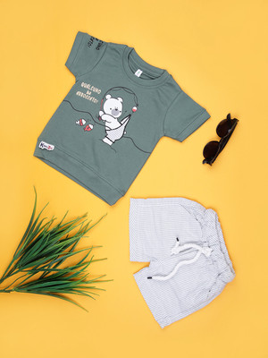 V-MART Baby Boys Casual T-shirt Shorts(Olive)