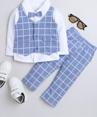 BUMZEE Baby Boys Party(Festive) Shirt Pant, Waistcoat(Sky Blue & White)