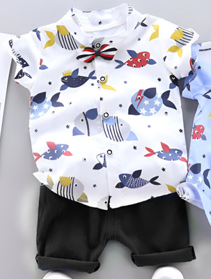 Kidsbrity Baby Boys & Baby Girls Party(Festive) Shirt Shorts(DOVEFISH WHITE BLACK)