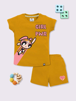 YK X Minute Mirth Girls Casual T-shirt Shorts(Mustard)