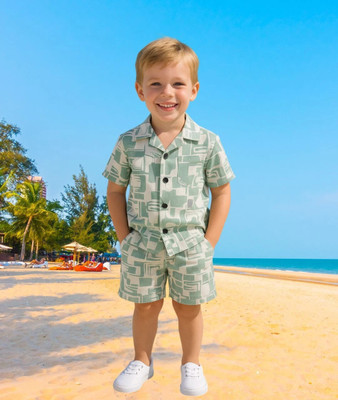 FASHION GRAB Boys Casual Shorts Shirt(Light Green)