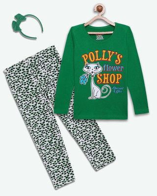 SINI MINI Girls Casual Pyjama Sleepsuit(BGN_LEAF)
