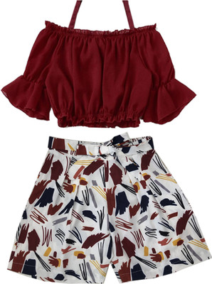 Vishwa Trends Girls Casual Top Shorts(Red)