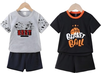 toystshirt Baby Boys & Baby Girls Casual T-shirt Shorts(Grey,Black)