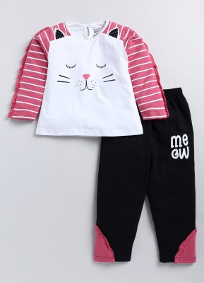 TOONYPORT Girls Casual Top Pant(Pink, White)