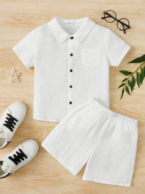 MAHADEVFAB Baby Boys Casual Shirt Shorts(white)