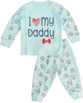 THE LITTLE BOY Baby Boys & Baby Girls Casual T-shirt Pyjama(Light Blue)