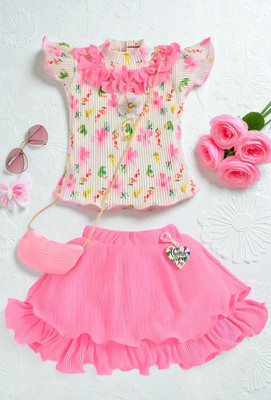 HALDER Baby Girls Casual Top Skirt(Pink Thumri)