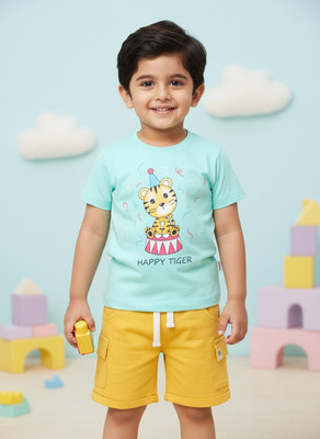 LITTLE NINJA Baby Boys Casual T-shirt Shorts(Green and Yellow)