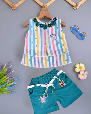 ISRATCOLLECTION Baby Girls Barbie Casual Top Shorts(teal)