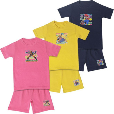 BILLECO Baby Boys Casual T-shirt Shorts(Pink, yellow, Navy blue)