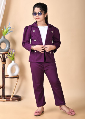 AYESHAGARMENT Baby Girls Party(Festive) Jacket Jumpsuit(Purple)
